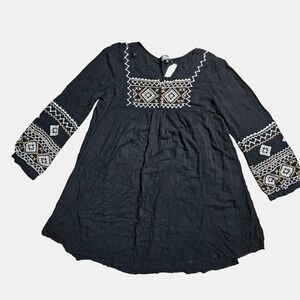 Cowgirl Hardware Embroidered Scoop Neck‎ Peasant Tunic Top M Boho Western NWT